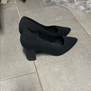 Unlisted Black Knit Pointed Block Heel Pumps